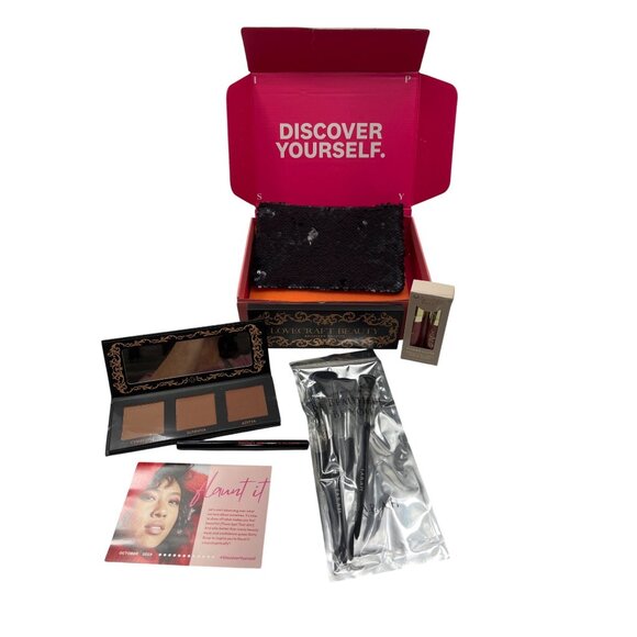 Black Sequin Makeup Bag & Cosmetics Set  Lovecraft Beauty Palette & Farah Brushe - Picture 1 of 8